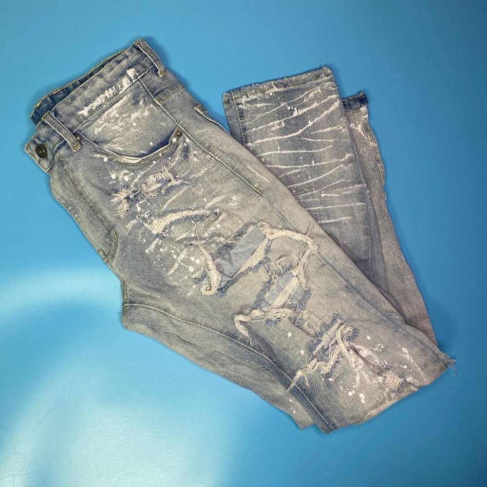 SMOKE RISE Mens Denim Jeans RN#82930 30X32 Rip And Repair Destressed